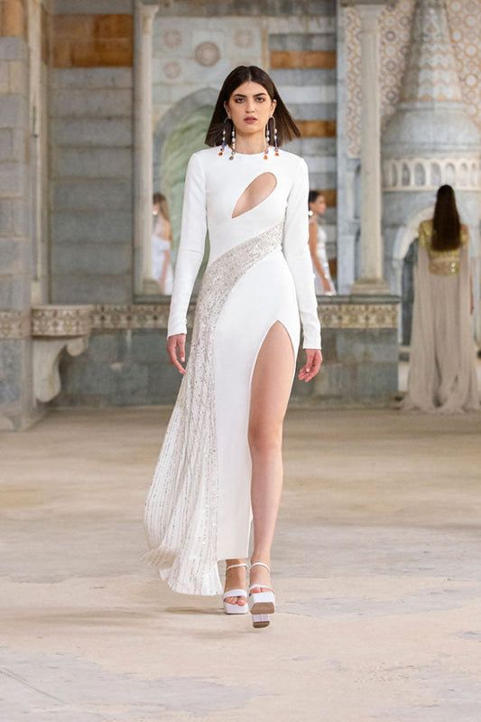 White Long Sleeve Midi Dress