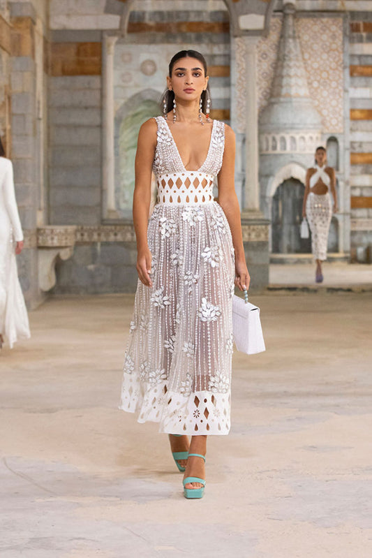 Crepe White Midi Dress