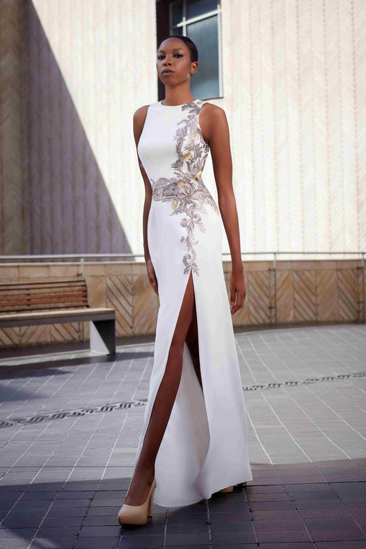 Crepe Cady & Lace Embroidery Gown