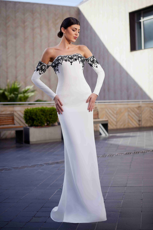 Crepe Cady & Embroidery Gown