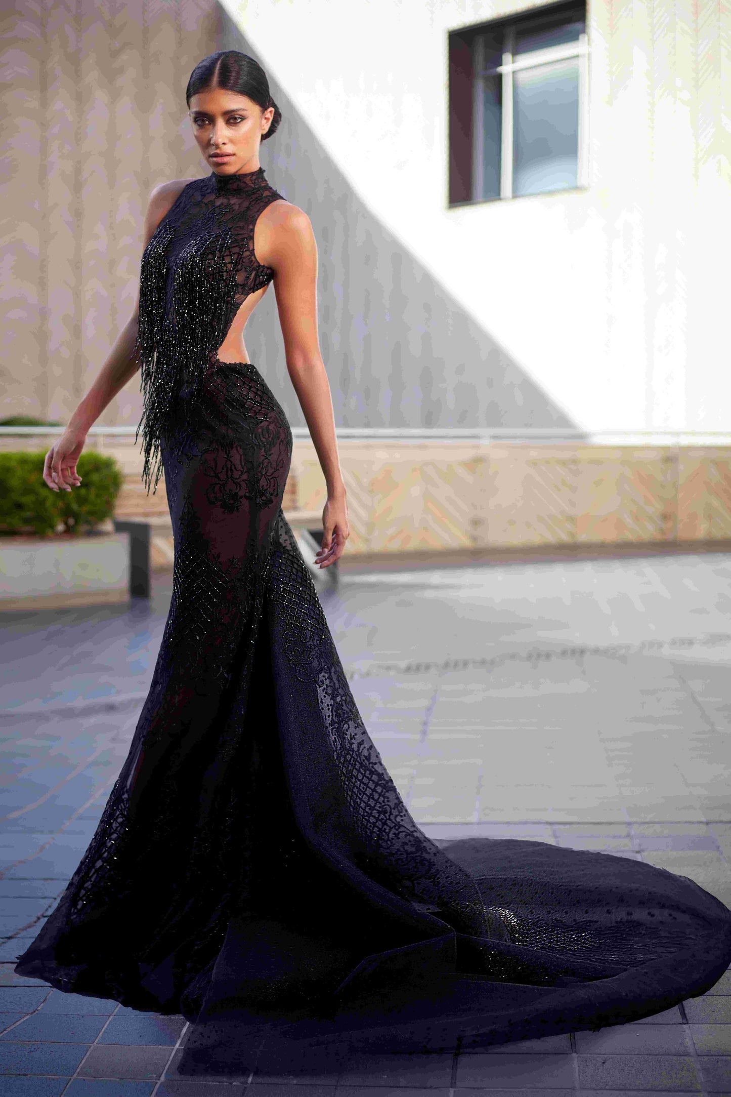 Lace Embroidered Tulle Point Gown