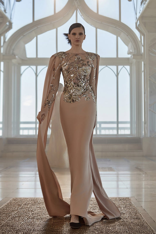 Embroidered Crepe Gown