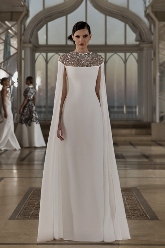Crepe Cape Gown