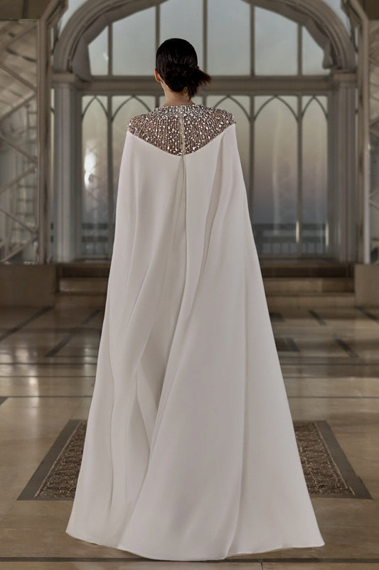 Crepe Cape Gown