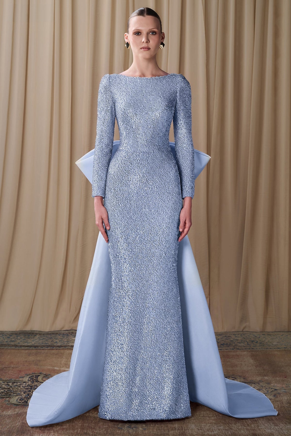 Sequined Bow-Train Gown
