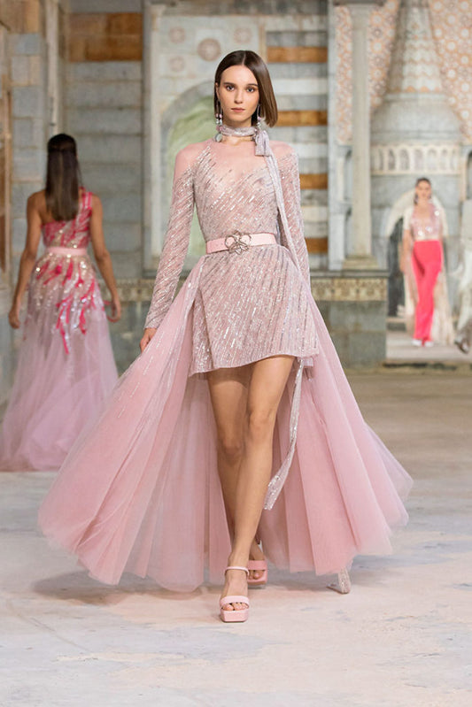 Long Sleeve Gown with Overskirt