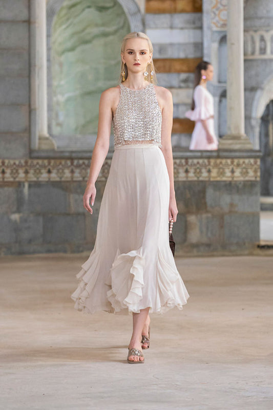 Beaded Tulle Top & Midi Skirt