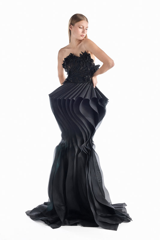 Obsidian Petal Mermaid Gown