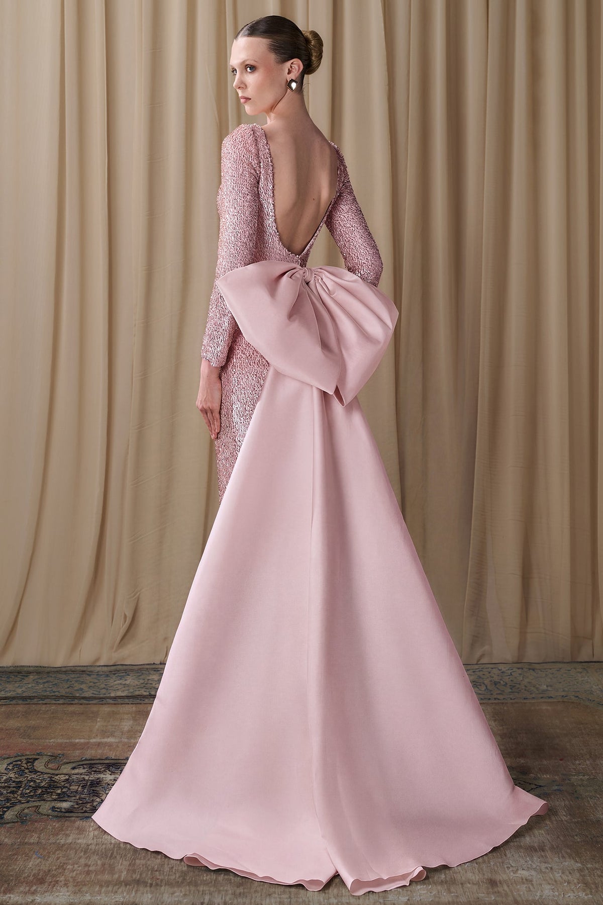 Sequined Bow-Train Gown