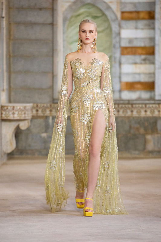 Fitted Beaded Tulle Gown