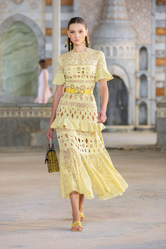 Lace and Crepe Midi Dress