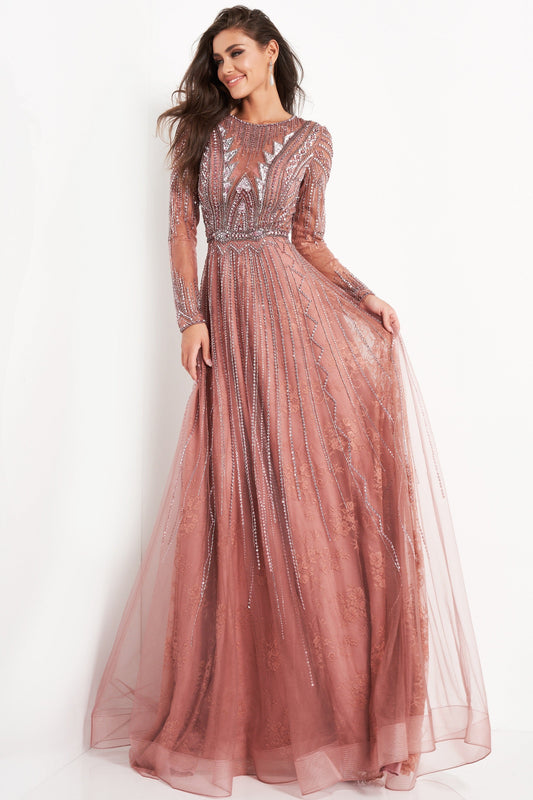 Embellished Long Sleeve Gown