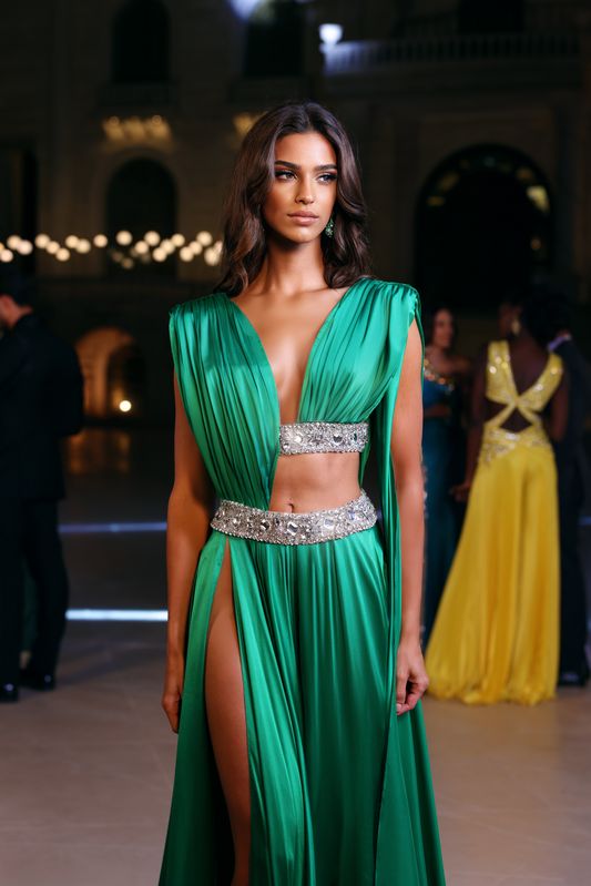Banded Satin Gown