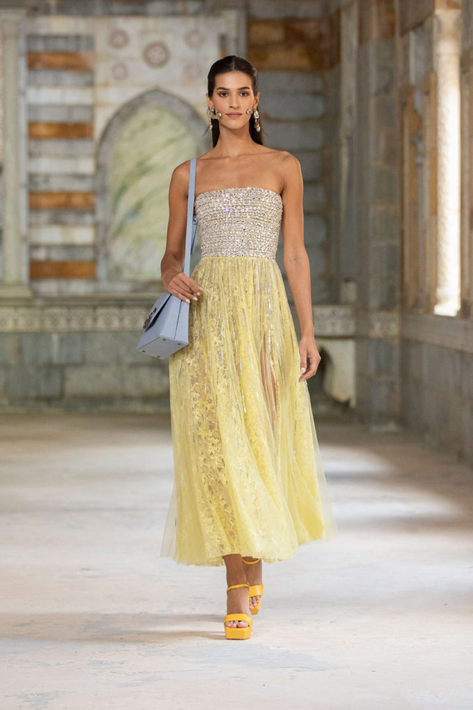 Yellow Strapless Midi Dress