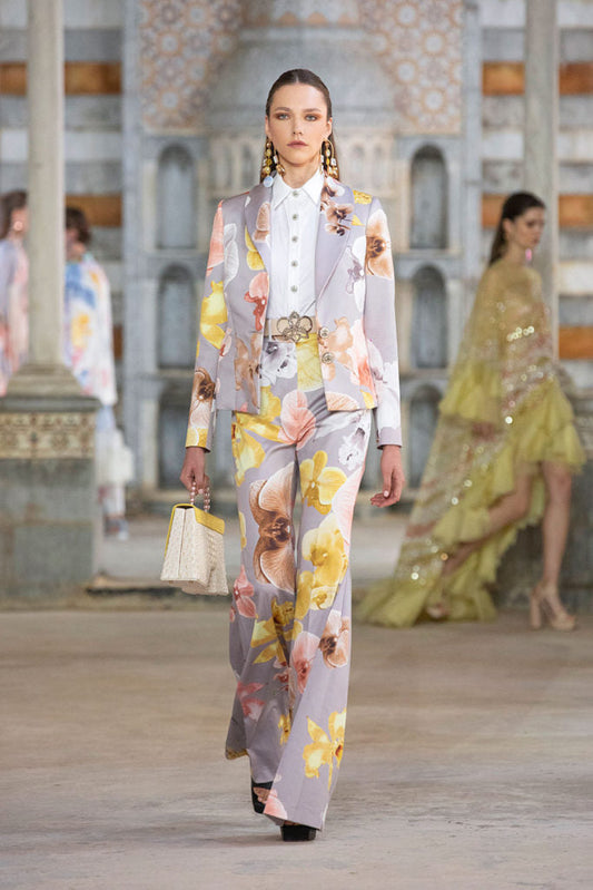 Floral Printed Jacket & Pants with White Poplin Shirt