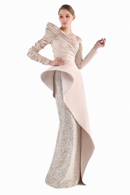 Nude Helix Column Gown