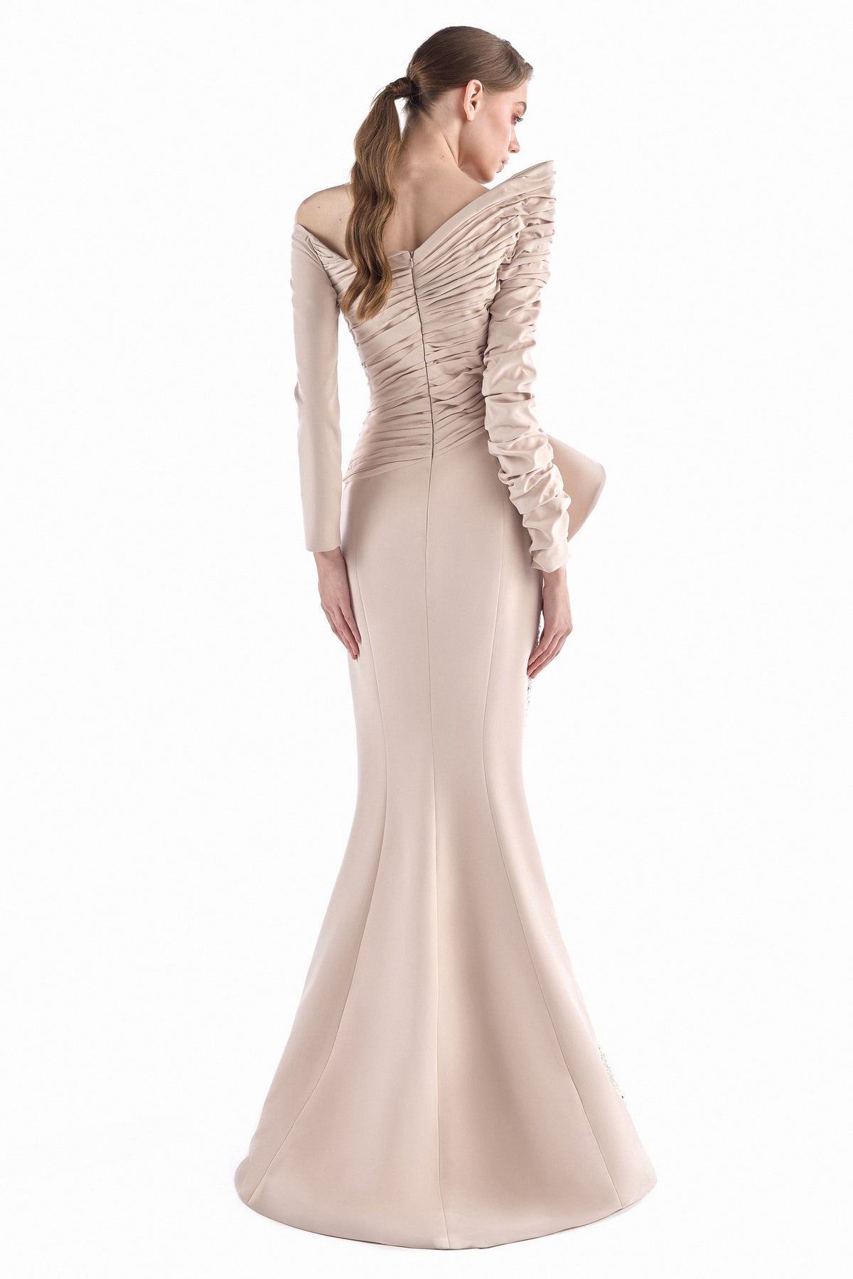 Nude Helix Column Gown