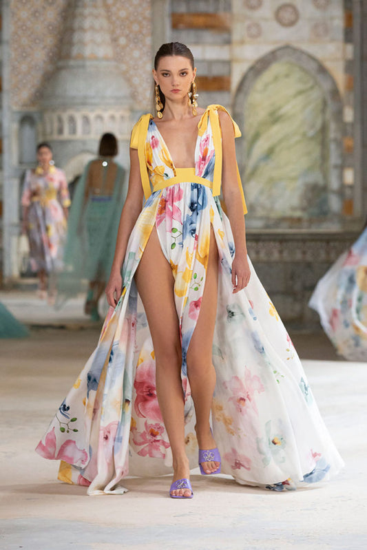 Floral Double Slits Gown