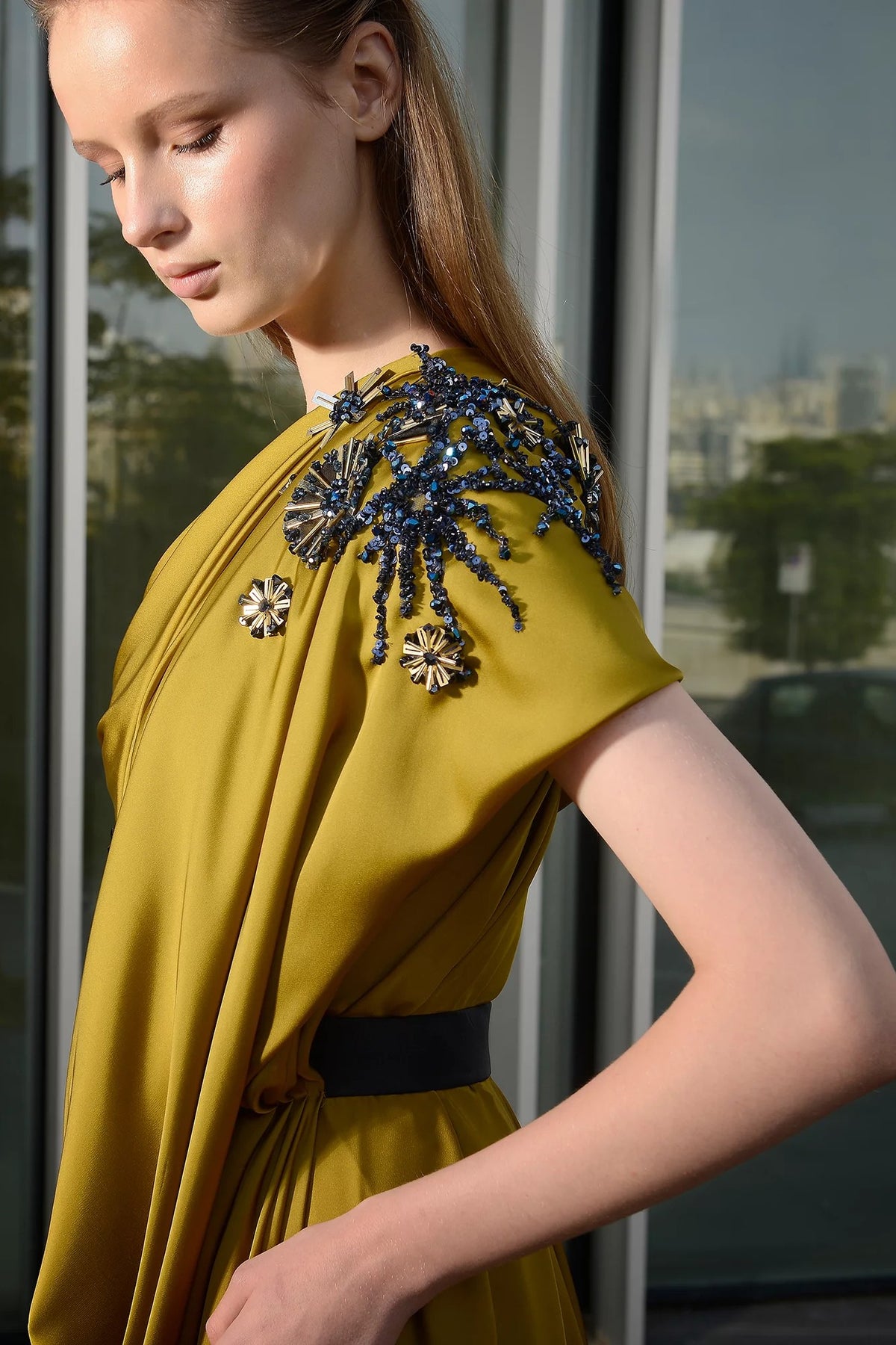 One-Shoulder Draped Silk Satin Gown