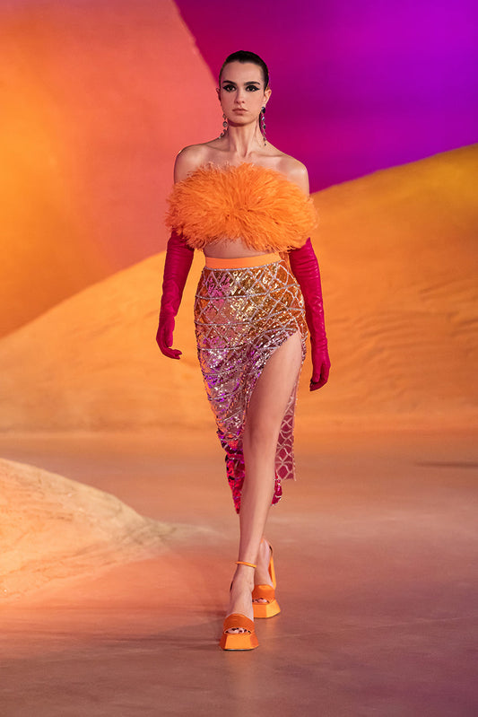 Feather Top and Beaded Skirt