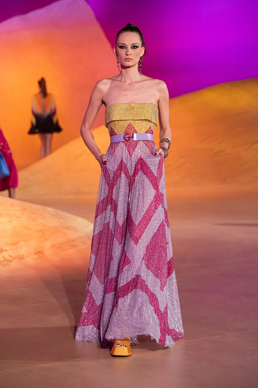 Strapless Geo Beaded Dress