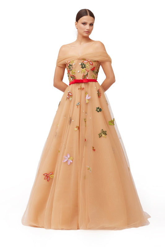 Long Tulle Off Shoulder Dress