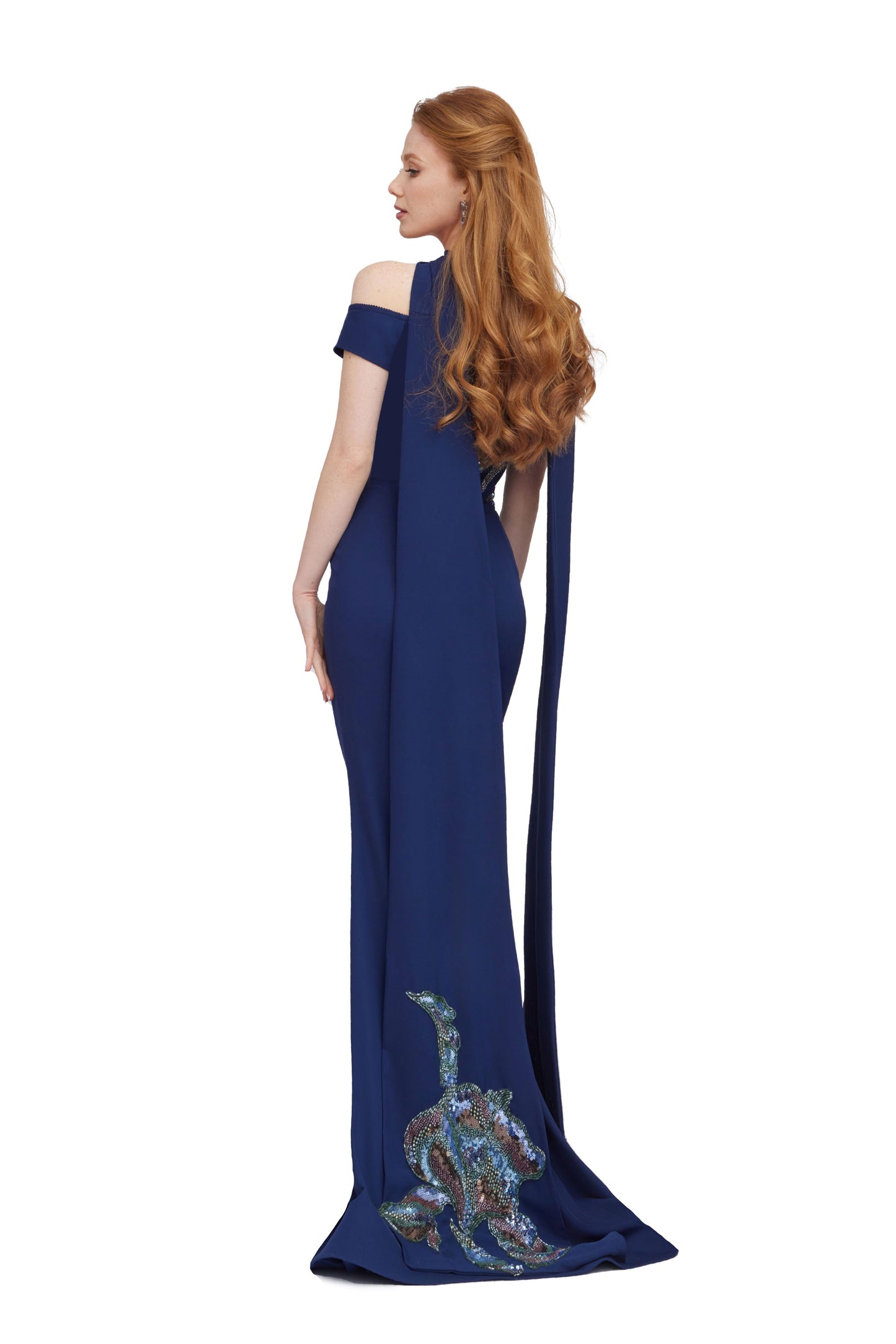 Embroidered Crepe Mermaid Gown