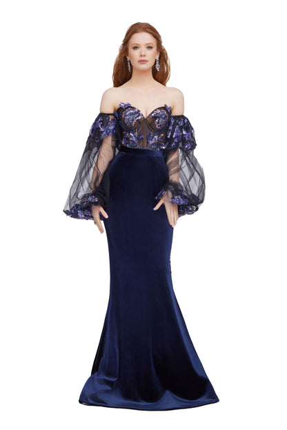 Velvet Mermaid Gown with Tulle Top