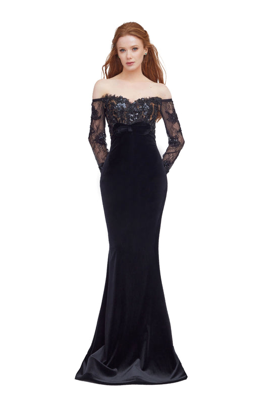 Off-Shoulder Velvet Mermaid Gown