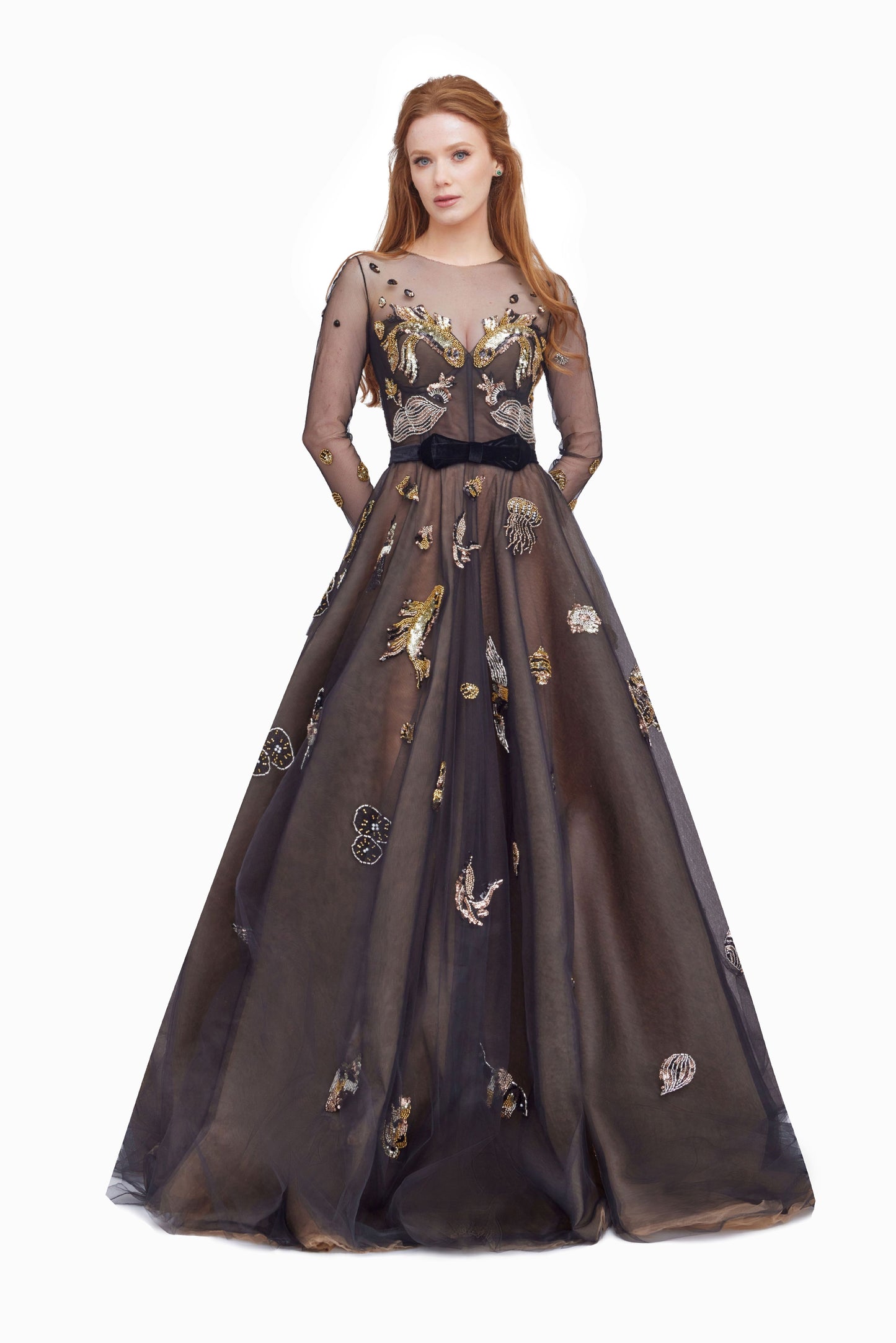 Long Sleeve Embroidered Gown