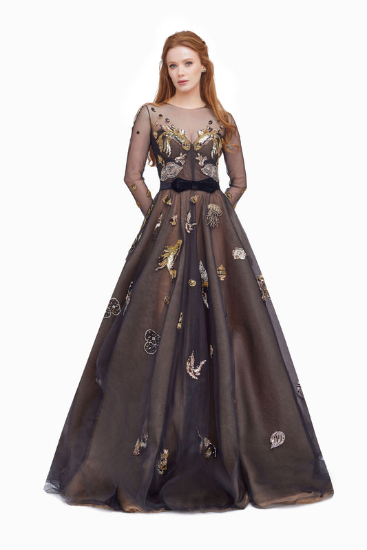 Long Sleeve Embroidered Gown