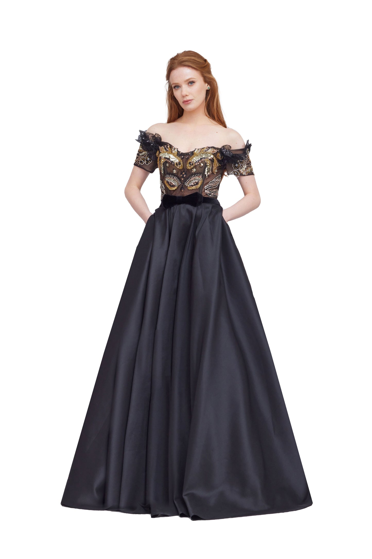 Off-Shoulder Satin Ball Gown