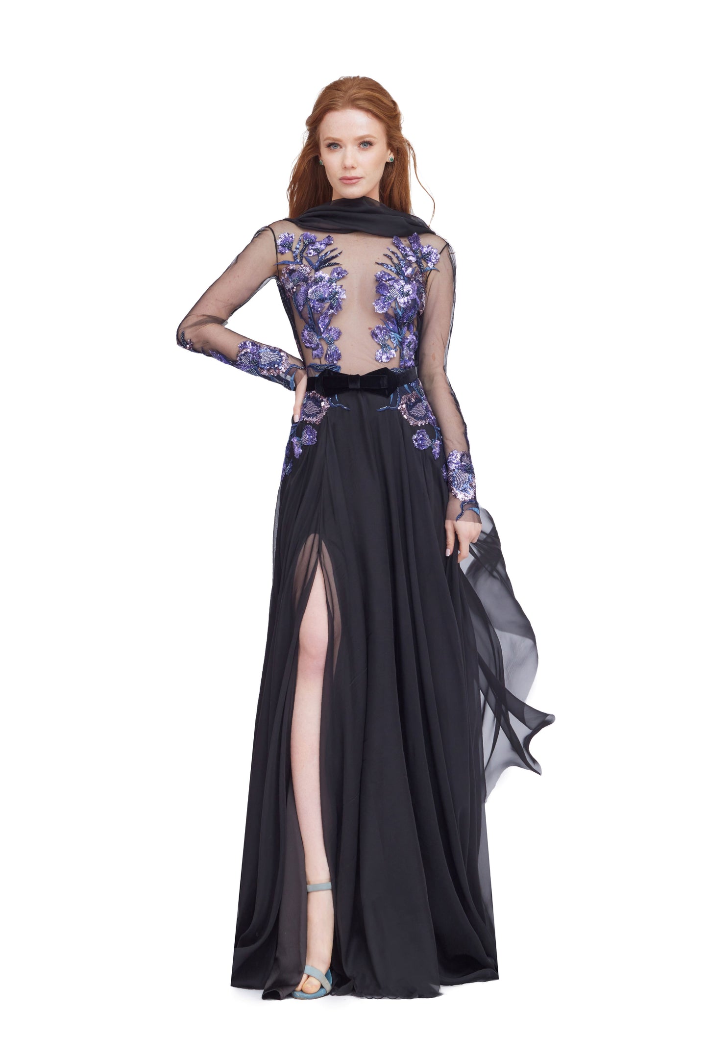 Long Sleeve Chiffon Gown