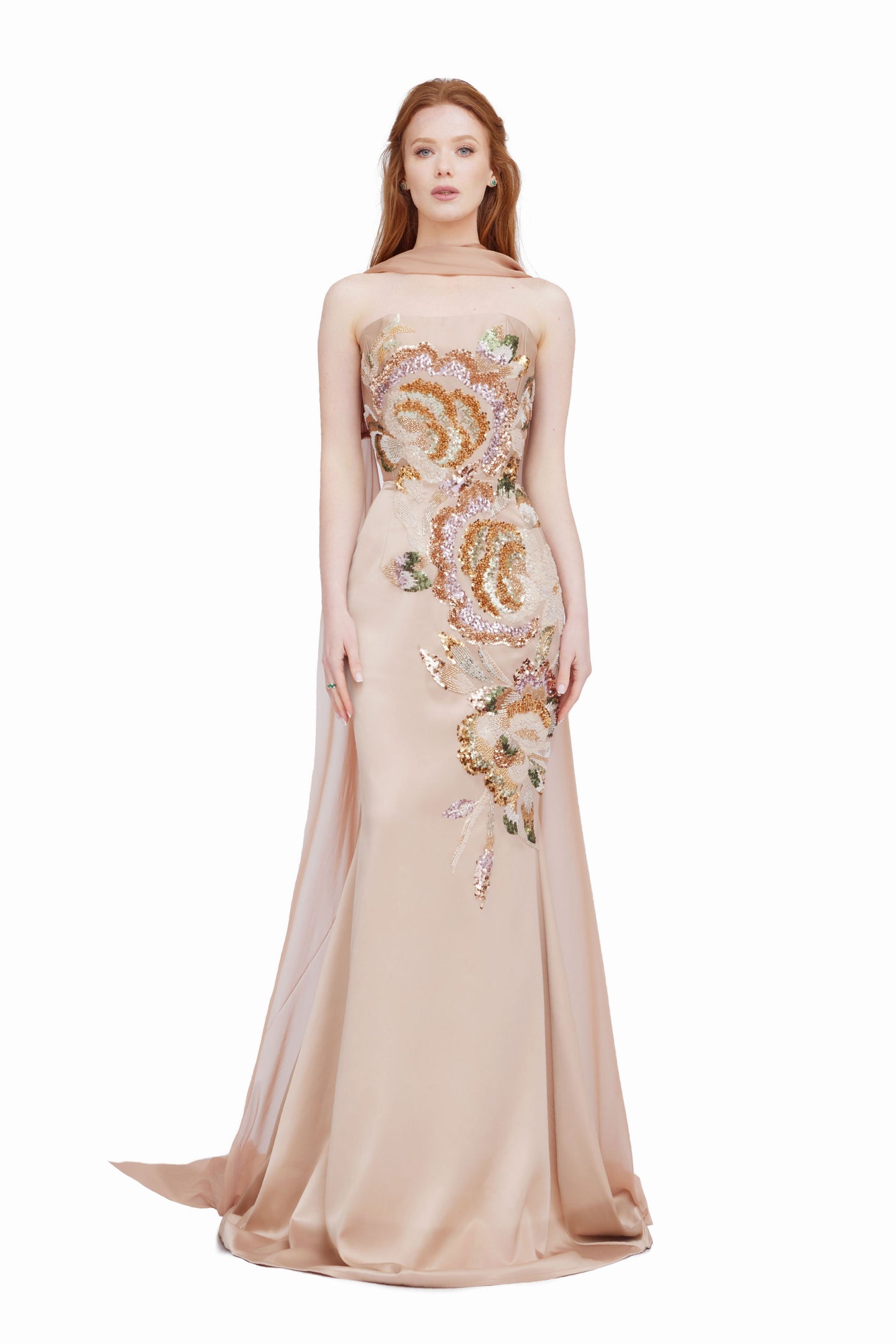 Mermaid Satin Gown with Chiffon Scarf