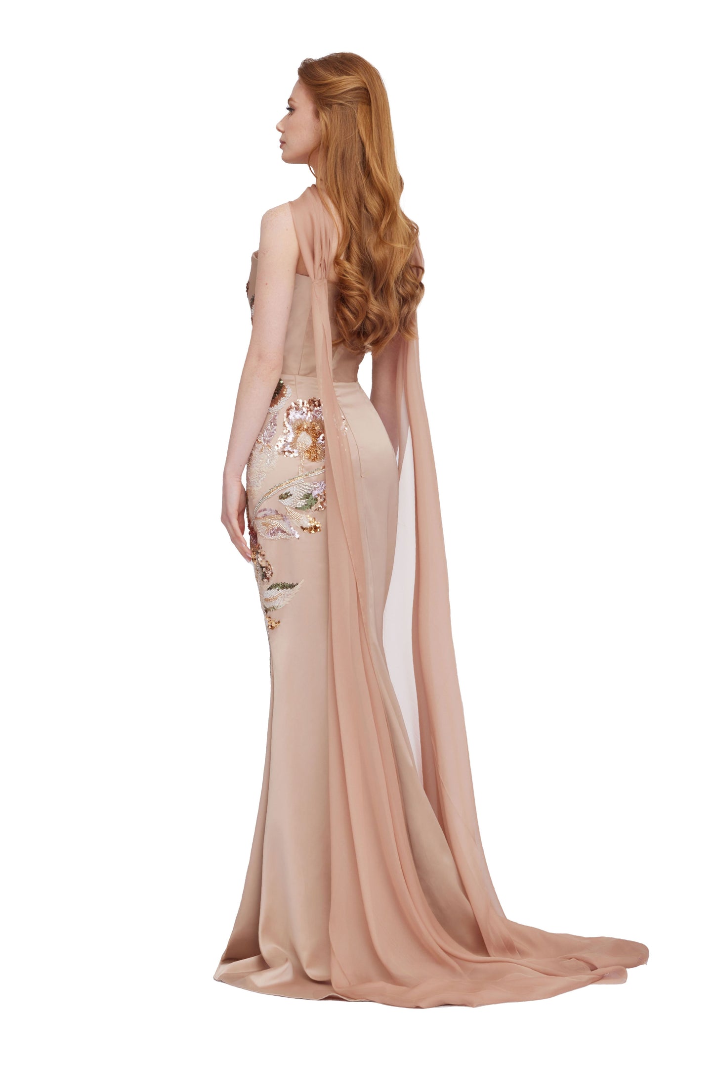 Mermaid Satin Gown with Chiffon Scarf