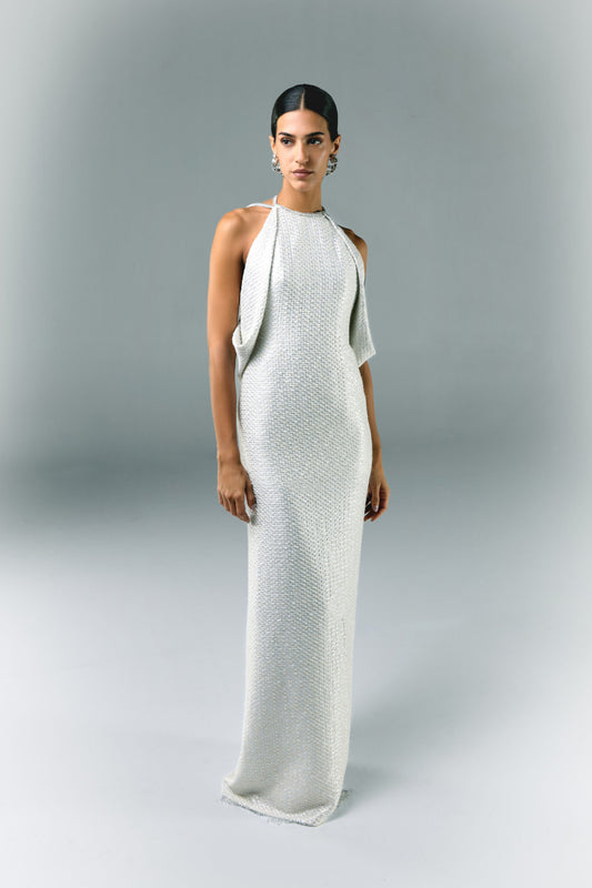 Long Tweed Dress With Embroidery Detail
