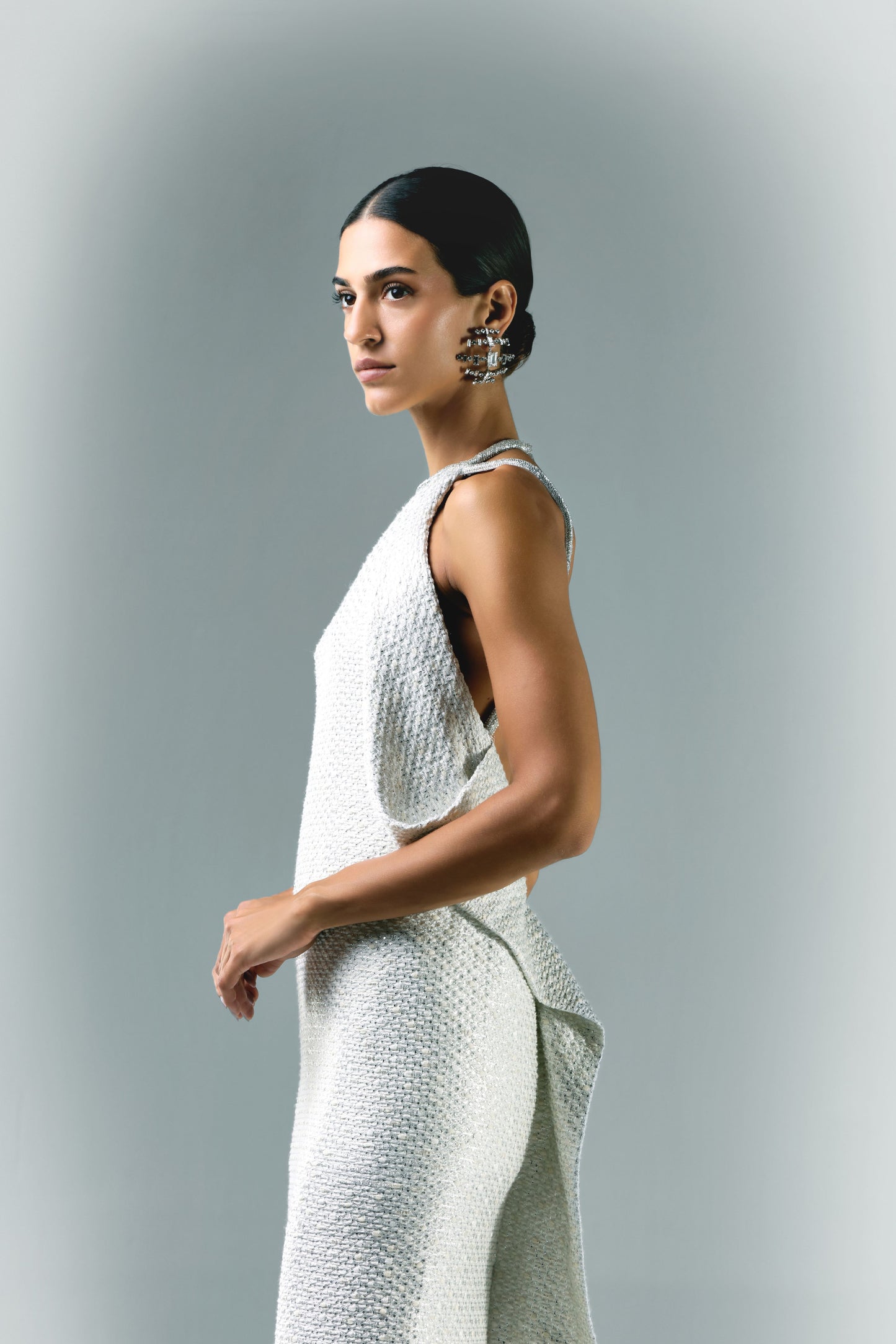 Long Tweed Dress With Embroidery Detail