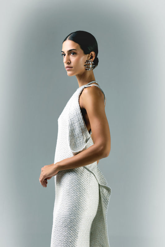 Long Tweed Dress With Embroidery Detail
