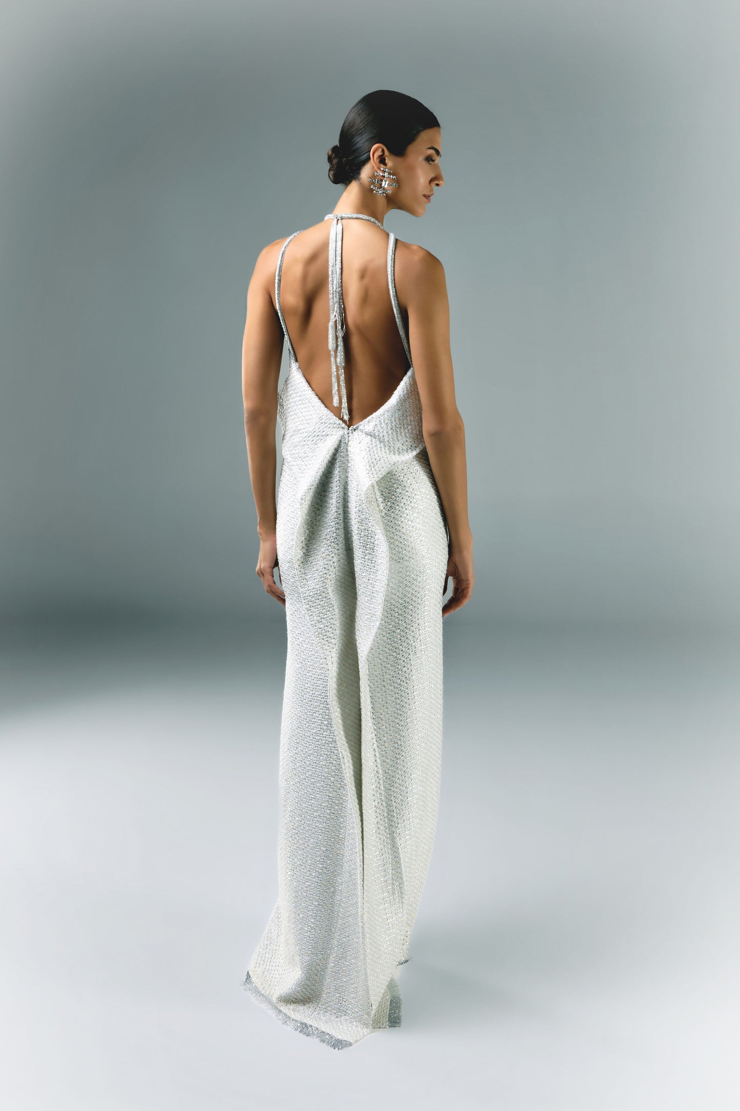Long Tweed Dress With Embroidery Detail