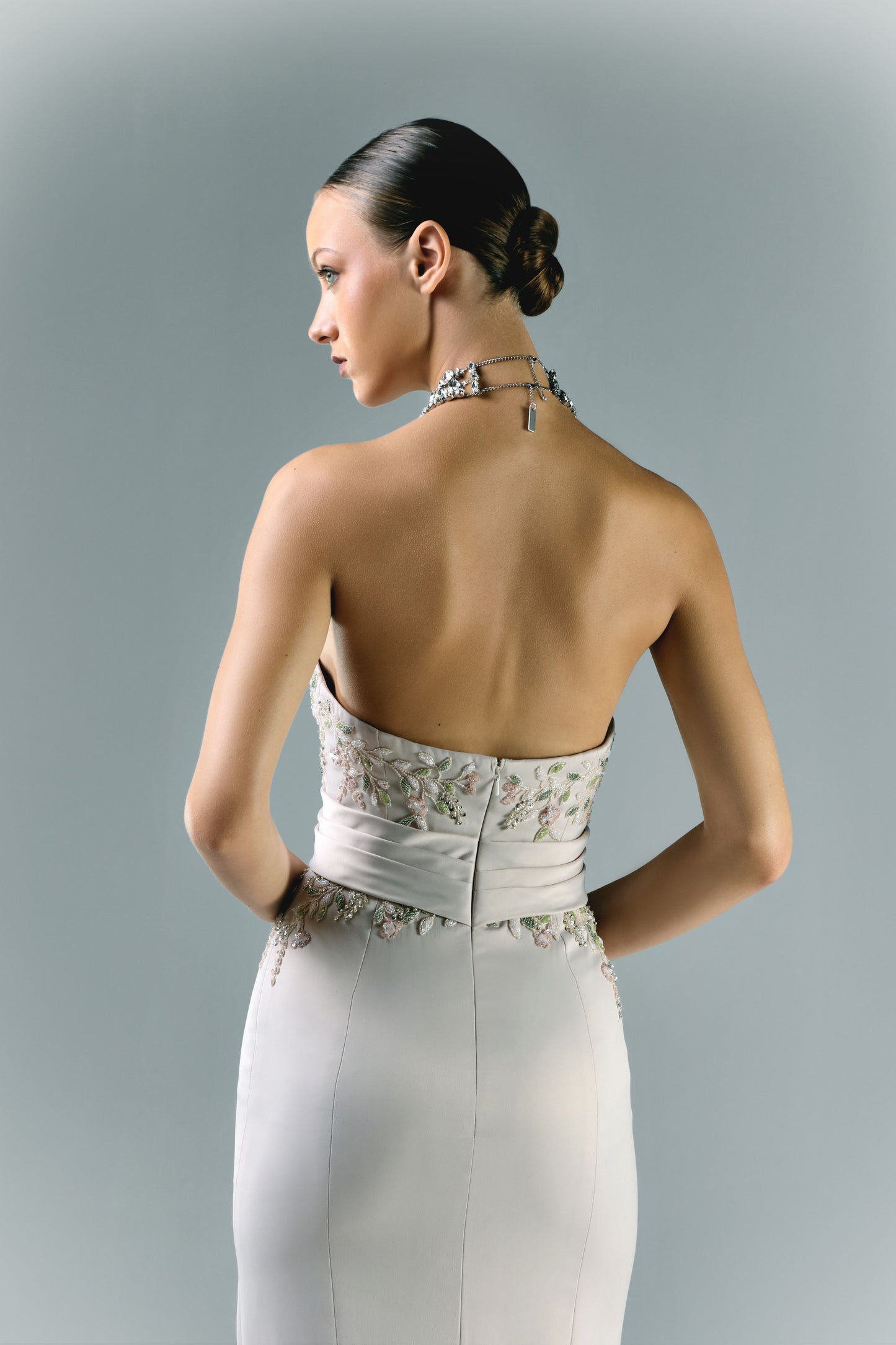 Crepe Embroidered Midi Dress