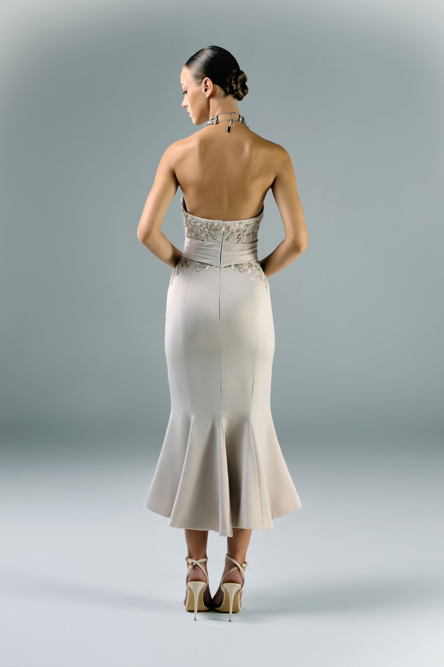 Crepe Embroidered Midi Dress