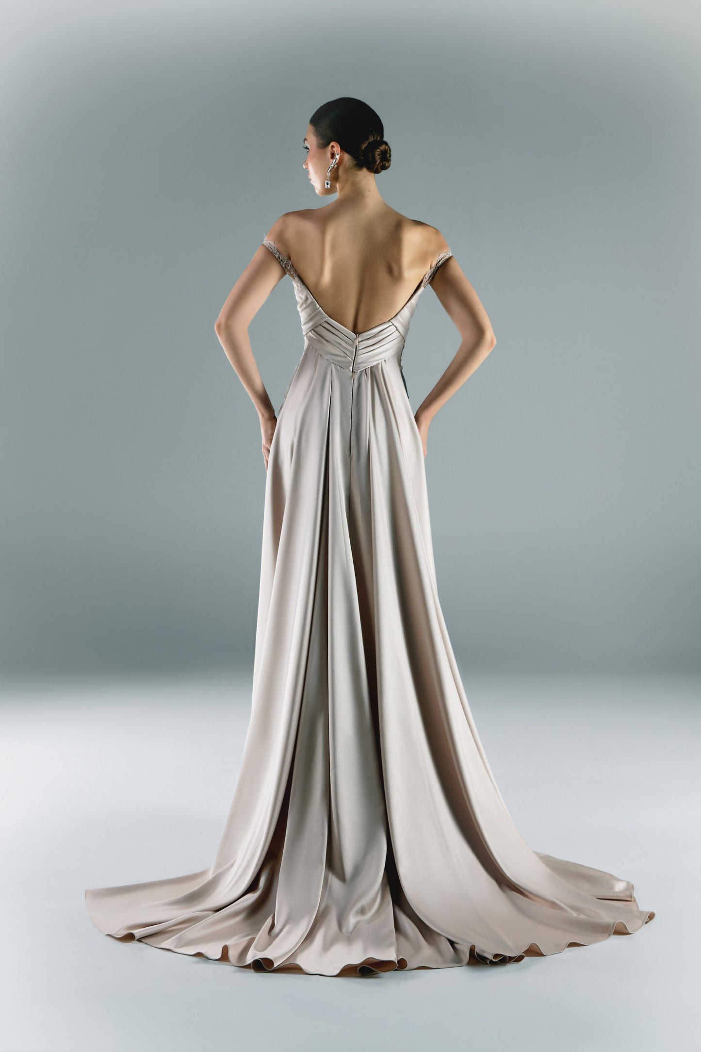 Long Draped Dress With Lace Cut On The Bust