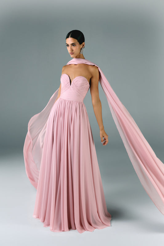 Muslin Draped Dress With Scarf
