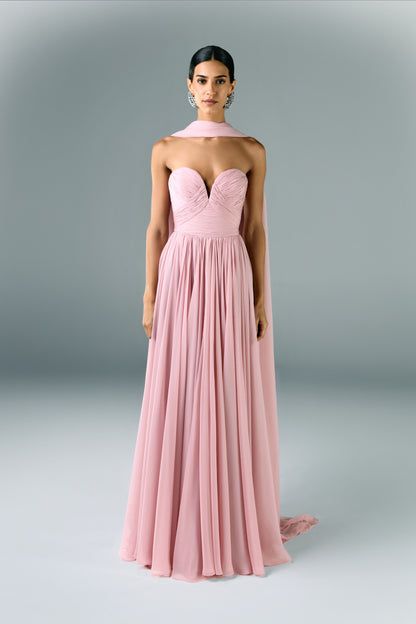 Muslin Draped Dress With Scarf