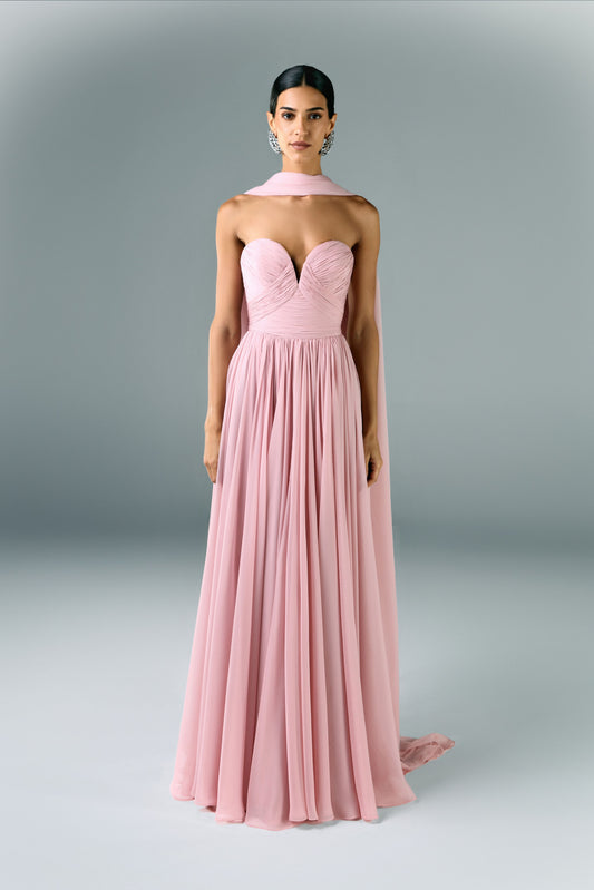 Muslin Draped Dress With Scarf