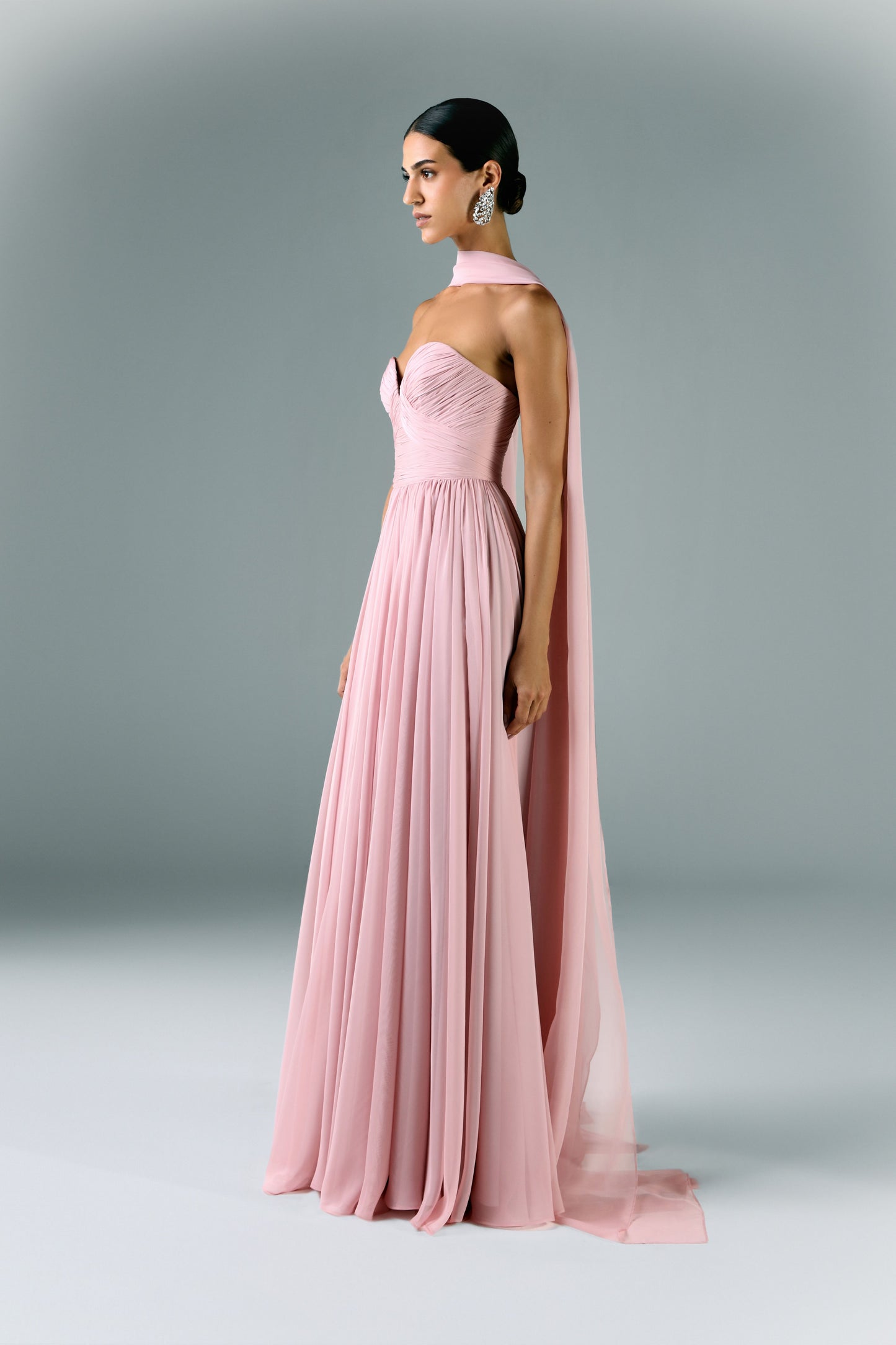 Muslin Draped Dress With Scarf