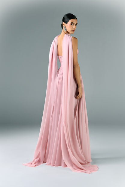 Muslin Draped Dress With Scarf