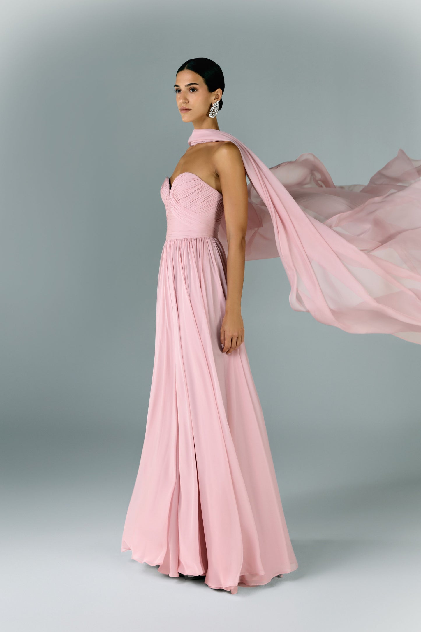 Muslin Draped Dress With Scarf