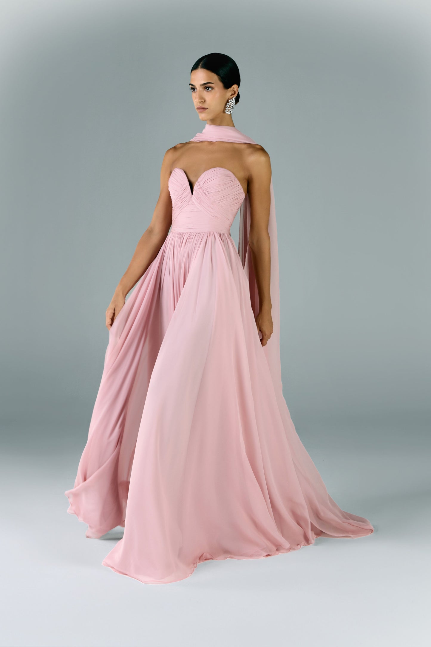 Muslin Draped Dress With Scarf