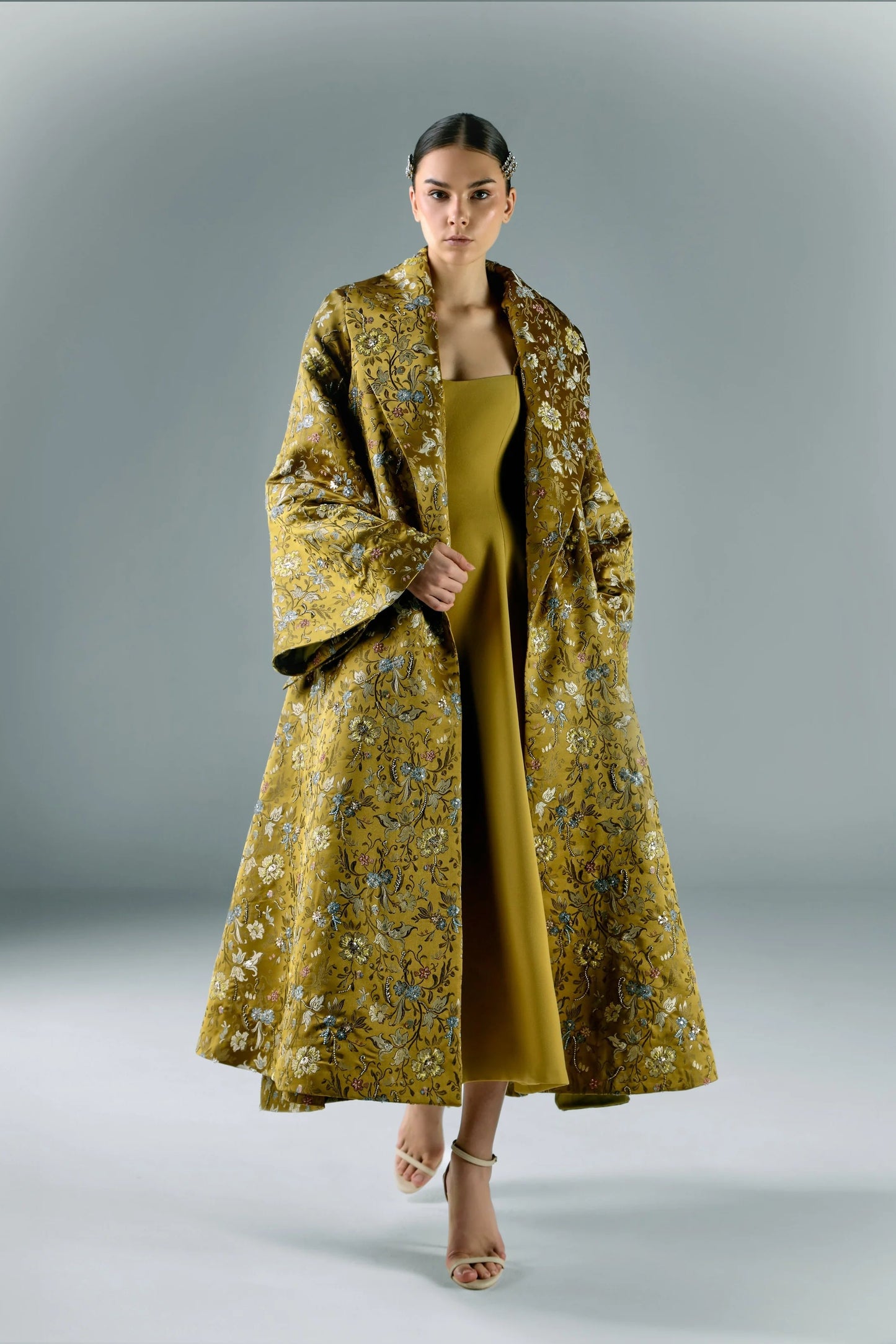 Embroidered Brocade Long Jacket